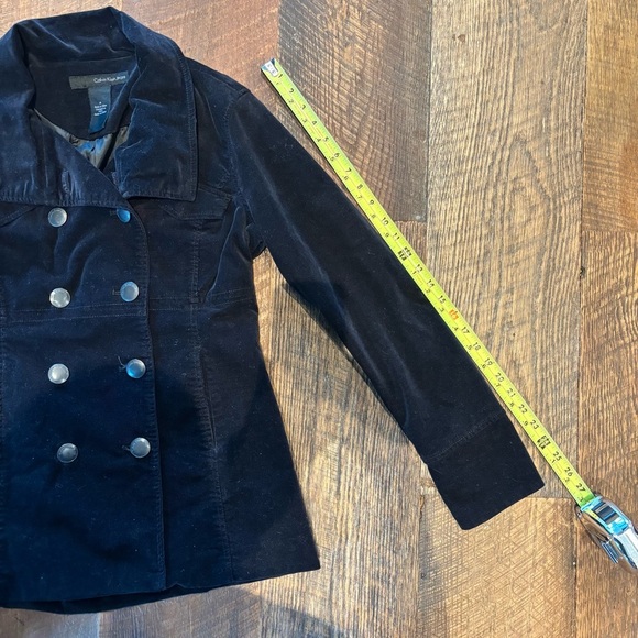 Calvin Klein Women's Double-Breasted velvet Black Peacoat - Picture 6 of 7